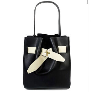 ZAC Zac Posen Brigette Belted Shoppers Tote Bucket Bag Leather Black Designer